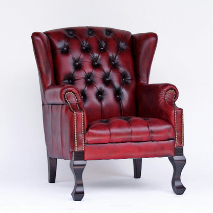ソファ チェスターフィールド 一人掛けソファー 本皮 一人掛け 完成品 レッド 1人がけ ウイングチェア アームチェア チェア ウォッシュオフ 送料無料 210008