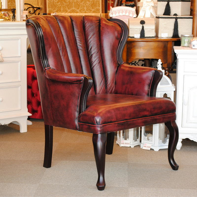 ソファ 1人掛けソファ アームチェア ウイングチェア シェルバックチェア 一人掛けソファ 椅子 おしゃれ 本革製 皮革 レッド 赤 Chair 210036
