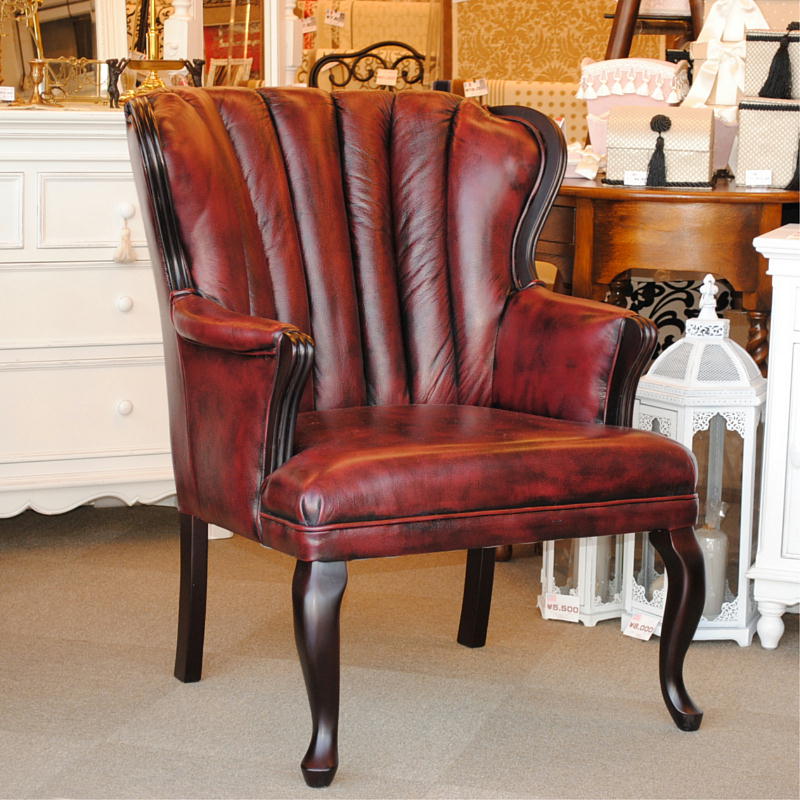 ソファ 1人掛けソファ アームチェア ウイングチェア シェルバックチェア 一人掛けソファ 椅子 おしゃれ 本革製 皮革 レッド 赤 Chair 210036
