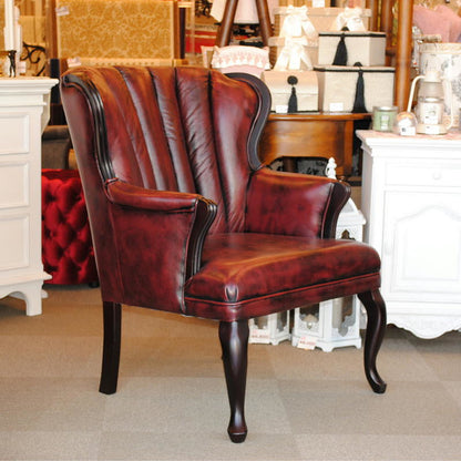 ソファ 1人掛けソファ アームチェア ウイングチェア シェルバックチェア 一人掛けソファ 椅子 おしゃれ 本革製 皮革 レッド 赤 Chair 210036