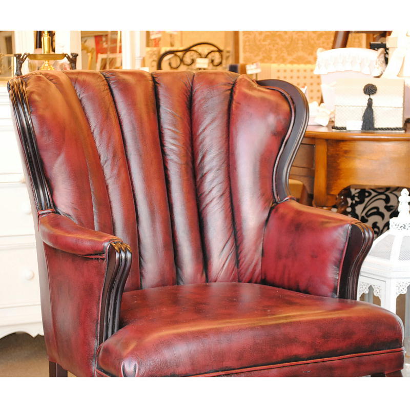 ソファ 1人掛けソファ アームチェア ウイングチェア シェルバックチェア 一人掛けソファ 椅子 おしゃれ 本革製 皮革 レッド 赤 Chair 210036