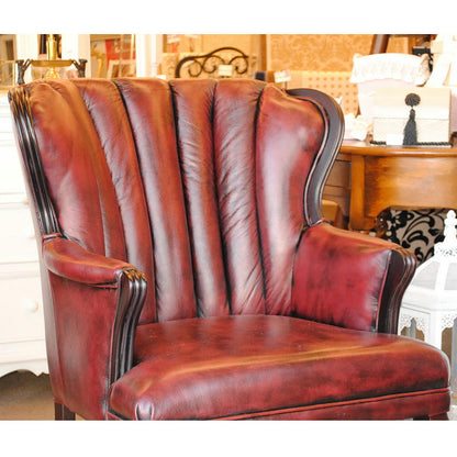 ソファ 1人掛けソファ アームチェア ウイングチェア シェルバックチェア 一人掛けソファ 椅子 おしゃれ 本革製 皮革 レッド 赤 Chair 210036