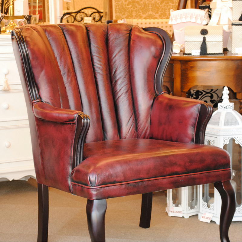 ソファ 1人掛けソファ アームチェア ウイングチェア シェルバックチェア 一人掛けソファ 椅子 おしゃれ 本革製 皮革 レッド 赤 Chair 210036