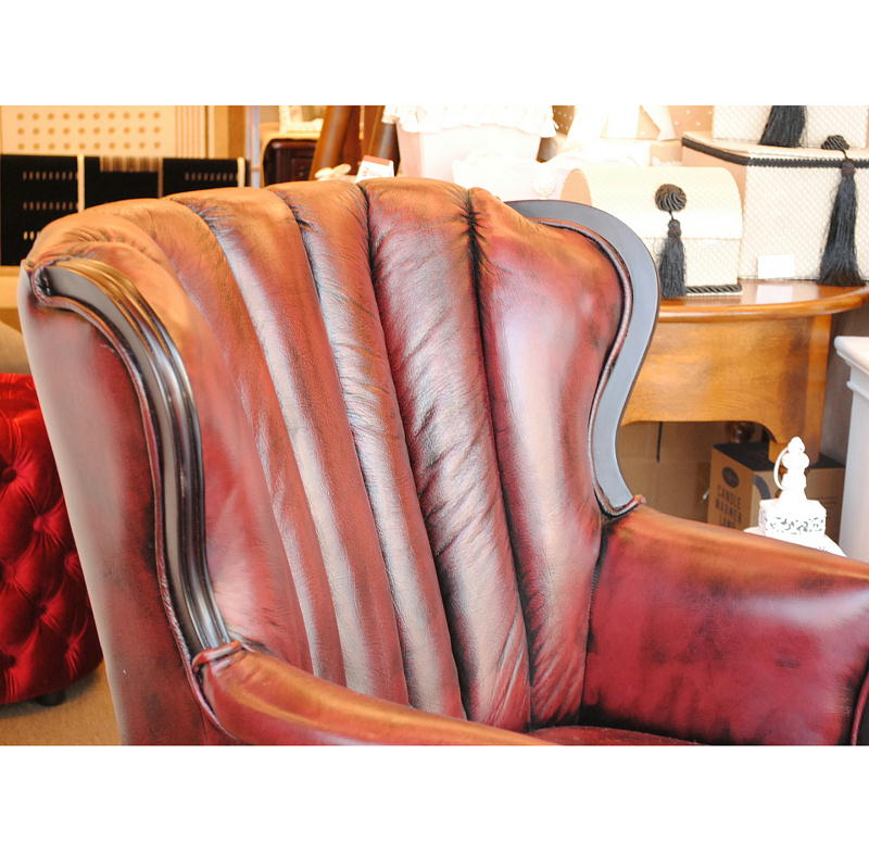 ソファ 1人掛けソファ アームチェア ウイングチェア シェルバックチェア 一人掛けソファ 椅子 おしゃれ 本革製 皮革 レッド 赤 Chair 210036