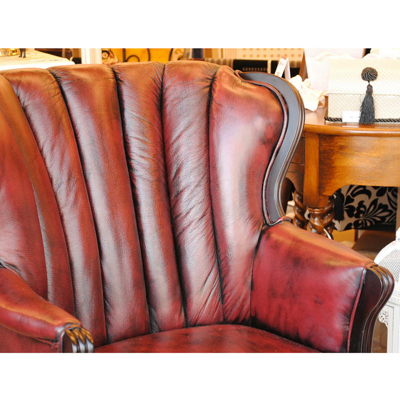 ソファ 1人掛けソファ アームチェア ウイングチェア シェルバックチェア 一人掛けソファ 椅子 おしゃれ 本革製 皮革 レッド 赤 Chair 210036