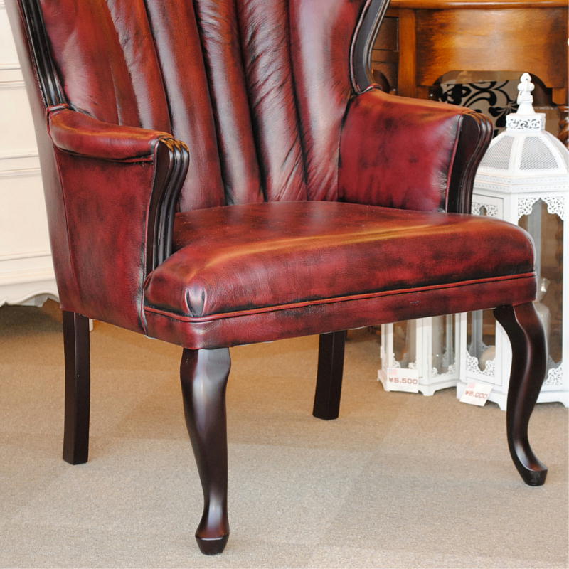 ソファ 1人掛けソファ アームチェア ウイングチェア シェルバックチェア 一人掛けソファ 椅子 おしゃれ 本革製 皮革 レッド 赤 Chair 210036