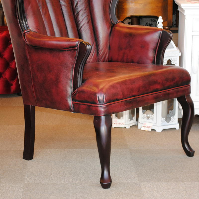 ソファ 1人掛けソファ アームチェア ウイングチェア シェルバックチェア 一人掛けソファ 椅子 おしゃれ 本革製 皮革 レッド 赤 Chair 210036