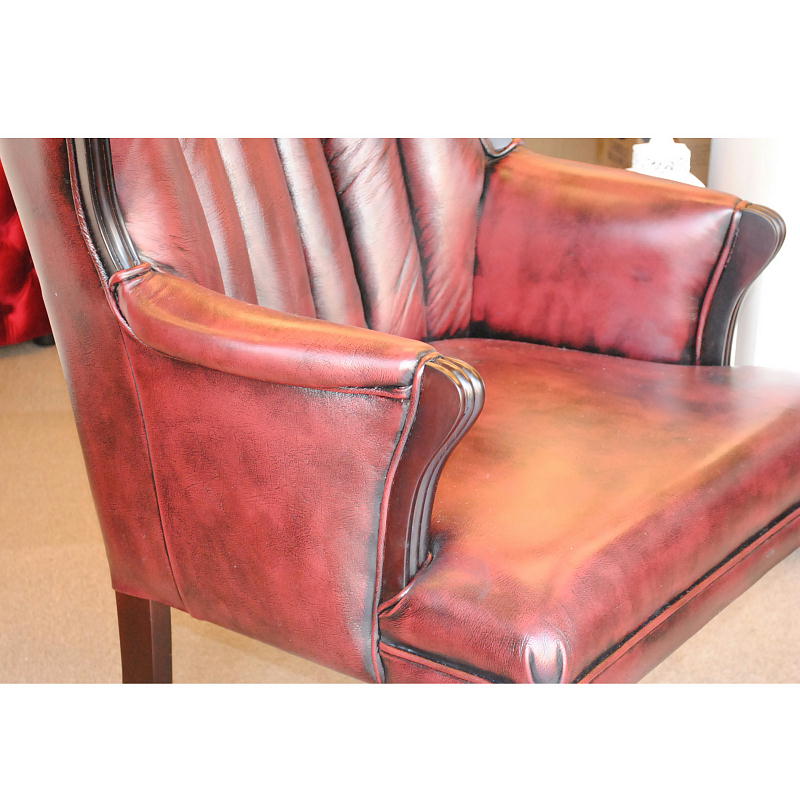 ソファ 1人掛けソファ アームチェア ウイングチェア シェルバックチェア 一人掛けソファ 椅子 おしゃれ 本革製 皮革 レッド 赤 Chair 210036