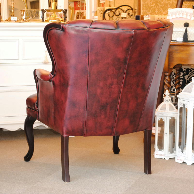 ソファ 1人掛けソファ アームチェア ウイングチェア シェルバックチェア 一人掛けソファ 椅子 おしゃれ 本革製 皮革 レッド 赤 Chair 210036