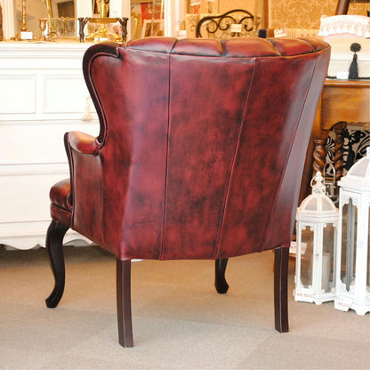 ソファ 1人掛けソファ アームチェア ウイングチェア シェルバックチェア 一人掛けソファ 椅子 おしゃれ 本革製 皮革 レッド 赤 Chair 210036
