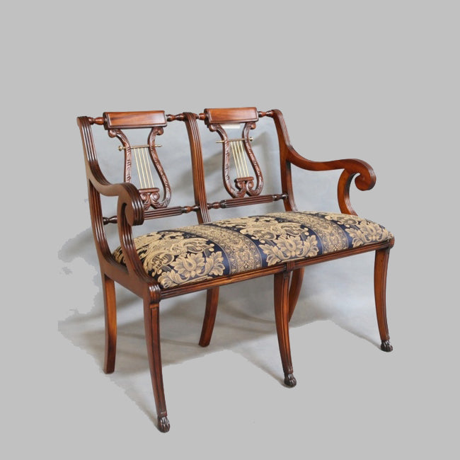 ソファ ハープチェア アームベンチ アーム付き長椅子 2人掛けチェア アンティーク調 マホガニー無垢材 ロココ調の長椅子 BallyWilliam バリーウィリアム 217003