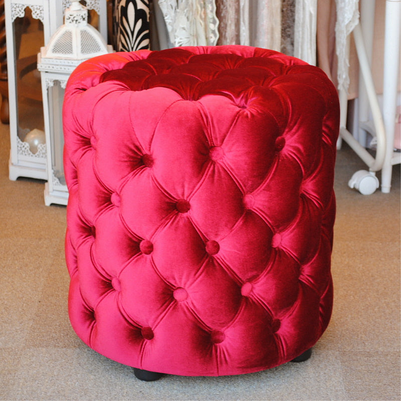 スツール シャビーシック ボタン留め レッド ベルベット フレンチスツール 椅子 赤 イタリアン フレンチ クラシック オットマン アンティーク調 姫系家具 221174