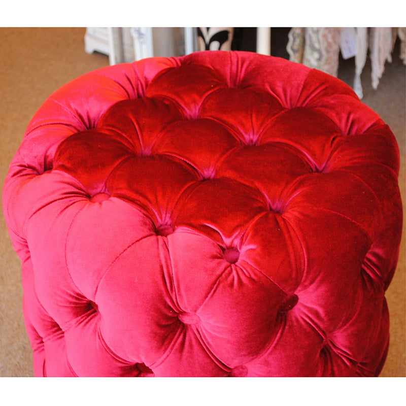 スツール シャビーシック ボタン留め レッド ベルベット フレンチスツール 椅子 赤 イタリアン フレンチ クラシック オットマン アンティーク調 姫系家具 221174