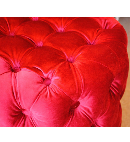 スツール シャビーシック ボタン留め レッド ベルベット フレンチスツール 椅子 赤 イタリアン フレンチ クラシック オットマン アンティーク調 姫系家具 221174