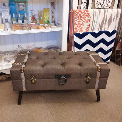 トランク型ベンチ スツール 椅子 ベンチ 収納付スツール ブラウン インダストリアルインテリア トランク型スツール トランクベンチ 241006