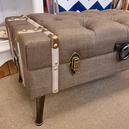 トランク型ベンチ スツール 椅子 ベンチ 収納付スツール ブラウン インダストリアルインテリア トランク型スツール トランクベンチ 241006