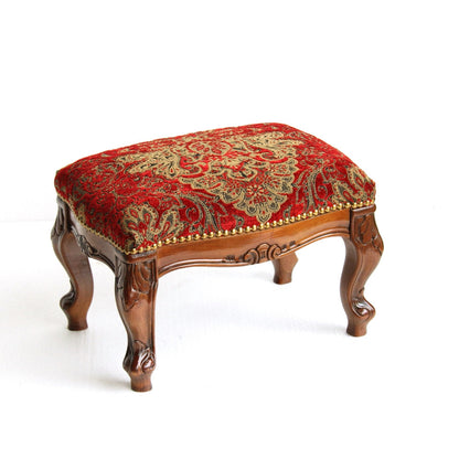 スツール フットスツール アンティーク調 長方形 赤 レッド おしゃれ ダマスク柄 ダマスクローズ ベルベット オットマン イタリア製 250443