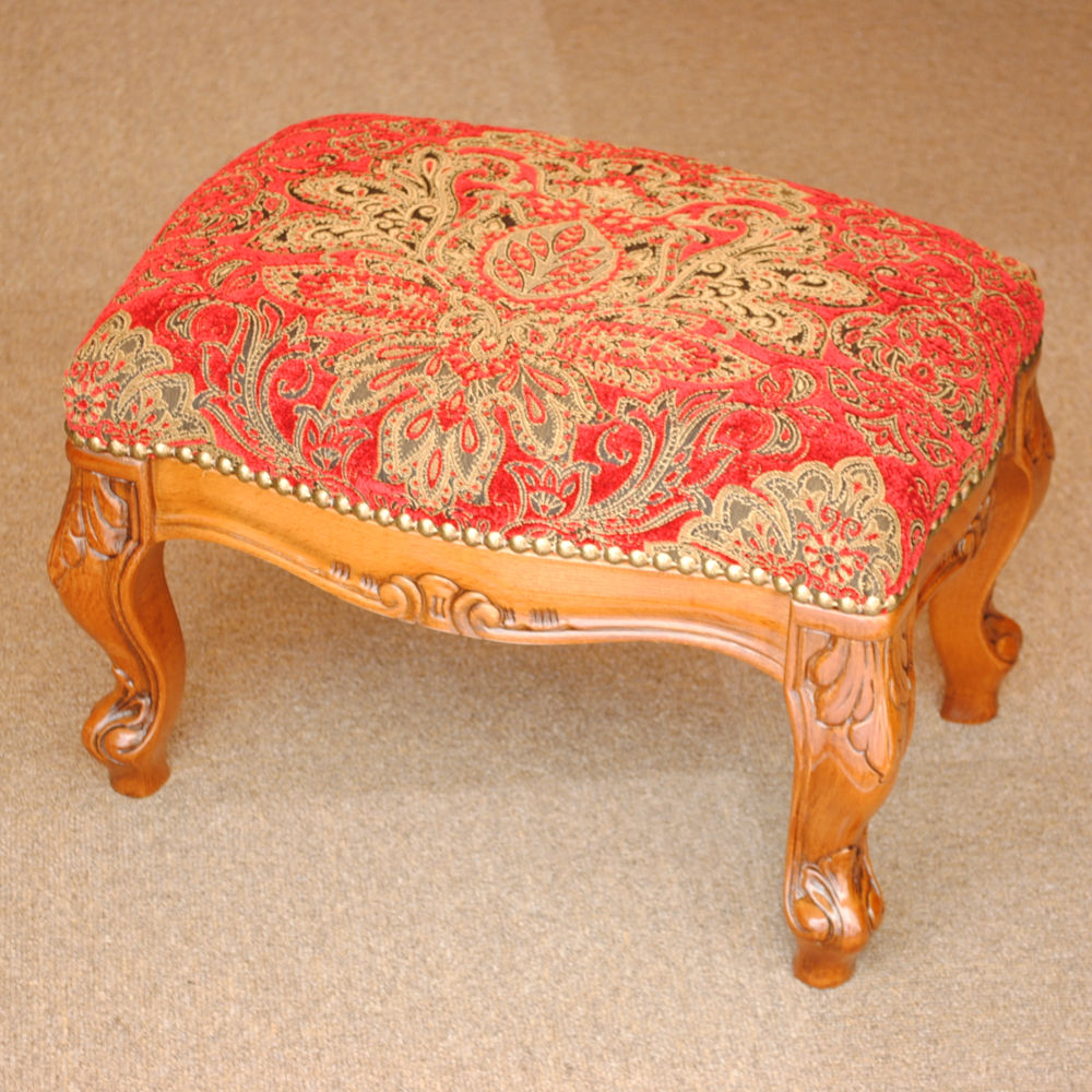 スツール フットスツール アンティーク調 長方形 赤 レッド おしゃれ ダマスク柄 ダマスクローズ ベルベット オットマン イタリア製 250443
