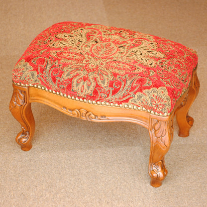 スツール フットスツール アンティーク調 長方形 赤 レッド おしゃれ ダマスク柄 ダマスクローズ ベルベット オットマン イタリア製 250443