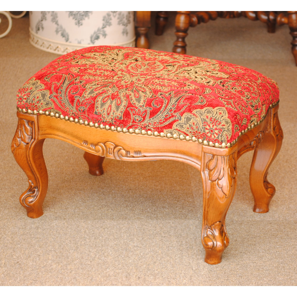 スツール フットスツール アンティーク調 長方形 赤 レッド おしゃれ ダマスク柄 ダマスクローズ ベルベット オットマン イタリア製 250443