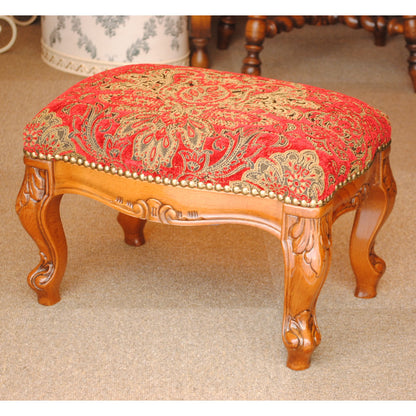 スツール フットスツール アンティーク調 長方形 赤 レッド おしゃれ ダマスク柄 ダマスクローズ ベルベット オットマン イタリア製 250443