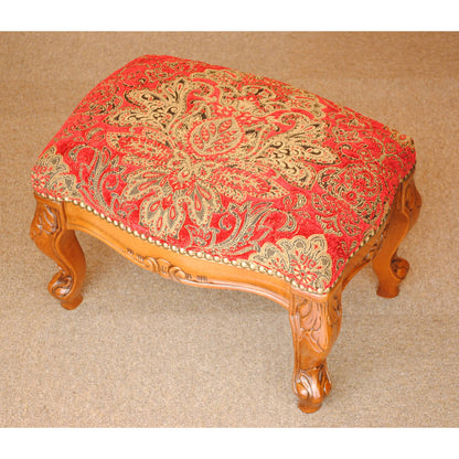 スツール フットスツール アンティーク調 長方形 赤 レッド おしゃれ ダマスク柄 ダマスクローズ ベルベット オットマン イタリア製 250443