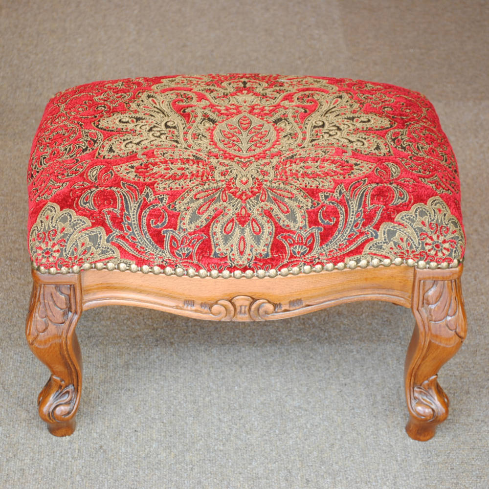 スツール フットスツール アンティーク調 長方形 赤 レッド おしゃれ ダマスク柄 ダマスクローズ ベルベット オットマン イタリア製 250443