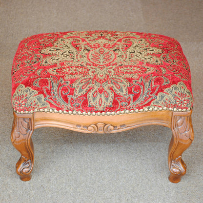 スツール フットスツール アンティーク調 長方形 赤 レッド おしゃれ ダマスク柄 ダマスクローズ ベルベット オットマン イタリア製 250443