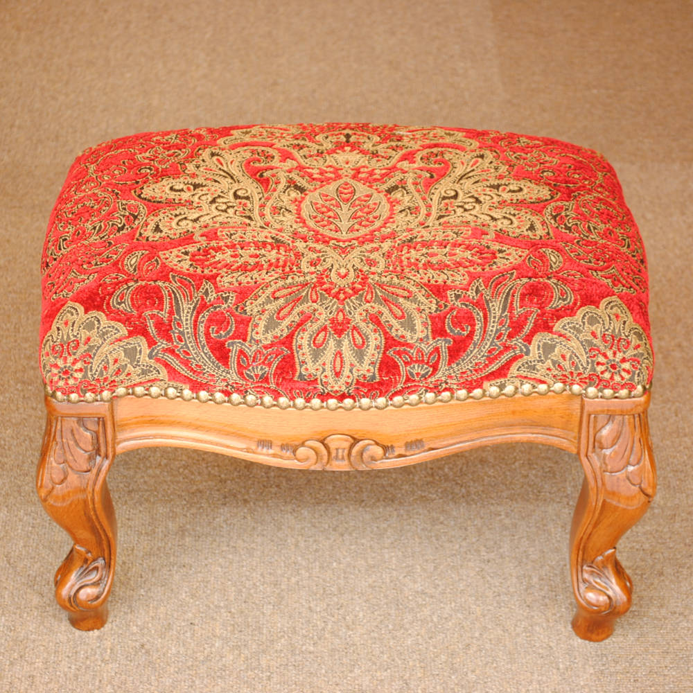 スツール フットスツール アンティーク調 長方形 赤 レッド おしゃれ ダマスク柄 ダマスクローズ ベルベット オットマン イタリア製 250443