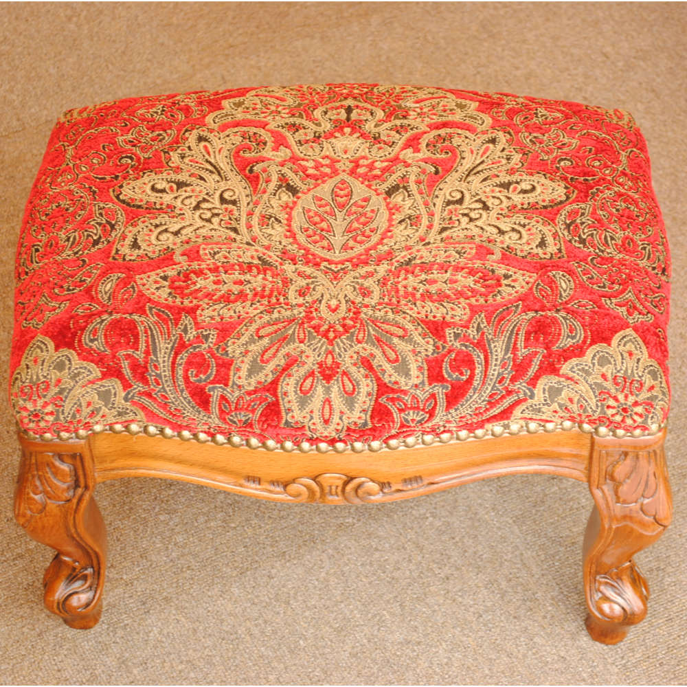 スツール フットスツール アンティーク調 長方形 赤 レッド おしゃれ ダマスク柄 ダマスクローズ ベルベット オットマン イタリア製 250443