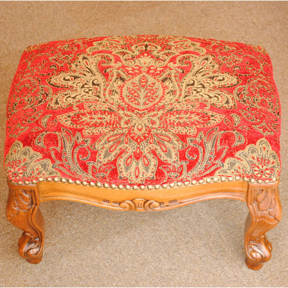 スツール フットスツール アンティーク調 長方形 赤 レッド おしゃれ ダマスク柄 ダマスクローズ ベルベット オットマン イタリア製 250443