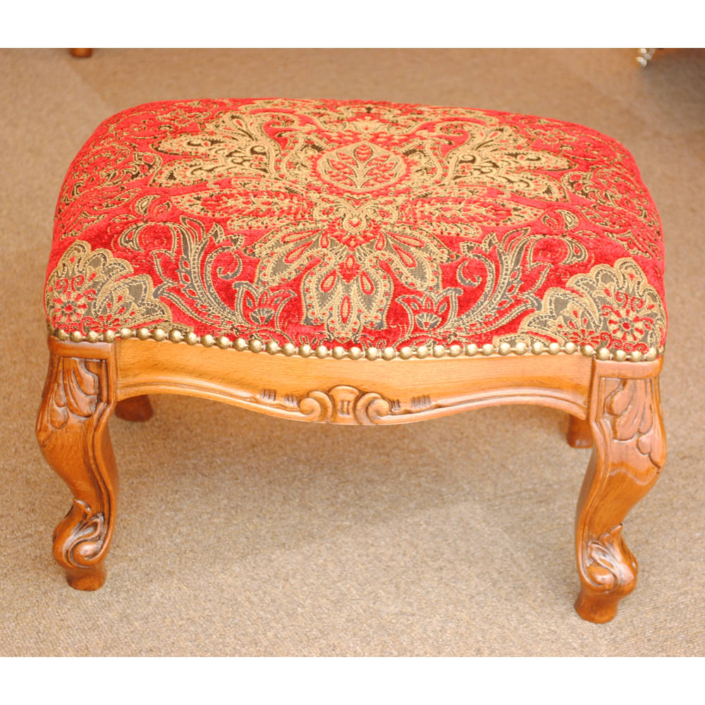 スツール フットスツール アンティーク調 長方形 赤 レッド おしゃれ ダマスク柄 ダマスクローズ ベルベット オットマン イタリア製 250443