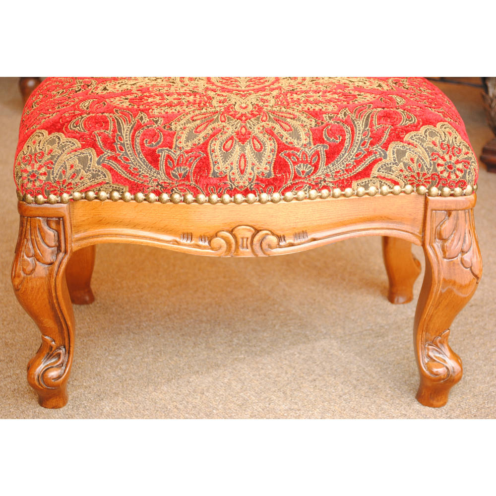 スツール フットスツール アンティーク調 長方形 赤 レッド おしゃれ ダマスク柄 ダマスクローズ ベルベット オットマン イタリア製 250443