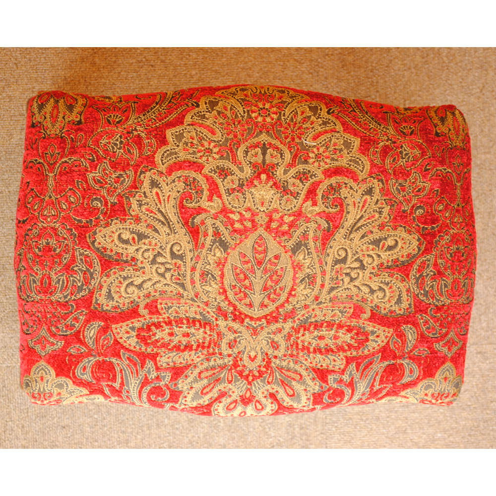 スツール フットスツール アンティーク調 長方形 赤 レッド おしゃれ ダマスク柄 ダマスクローズ ベルベット オットマン イタリア製 250443