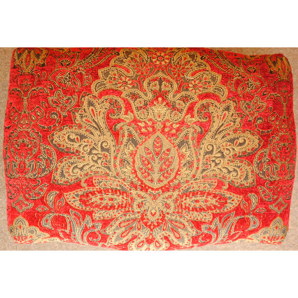 スツール フットスツール アンティーク調 長方形 赤 レッド おしゃれ ダマスク柄 ダマスクローズ ベルベット オットマン イタリア製 250443