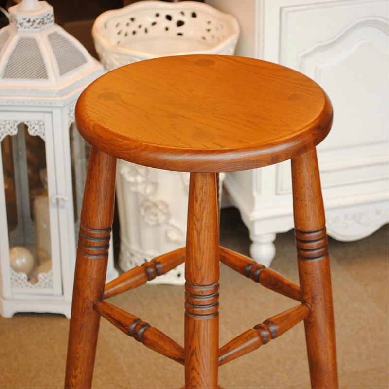 スツール ハイスツール 丸椅子 椅子 おしゃれ アンティーク風 花台 オーク材 オーク無垢材 285003