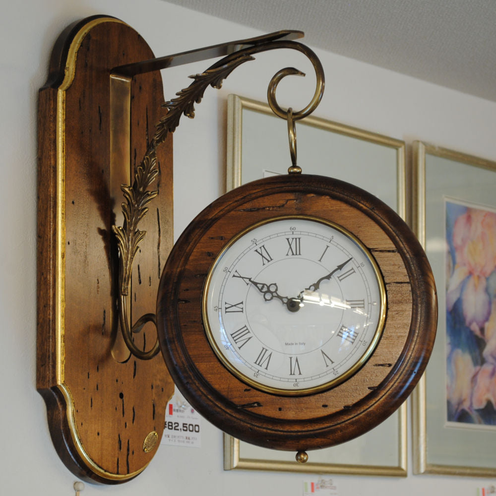 時計 オシャレ 壁掛け時計 両面文字盤 両面時計 駅舎時計 ステーションクロック 古木 イタリア製 掛時計 真鍮 丸 ウォールクロック カパーニ CAPANNI 301222
