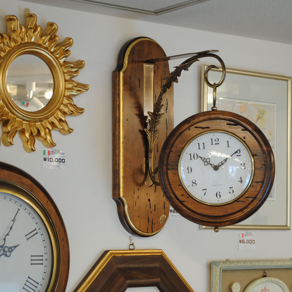 時計 オシャレ 壁掛け時計 両面文字盤 両面時計 駅舎時計 ステーションクロック 古木 イタリア製 掛時計 真鍮 丸 ウォールクロック カパーニ CAPANNI 301222