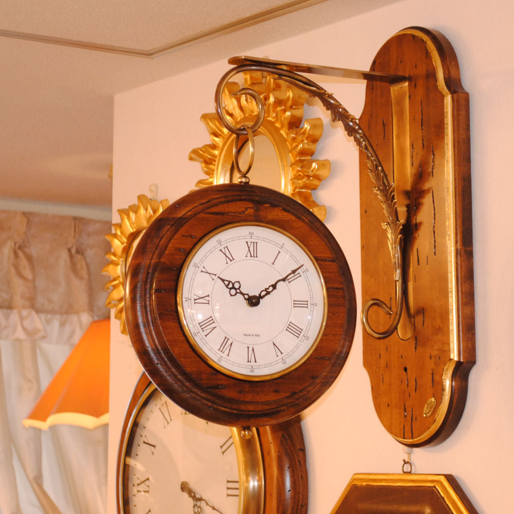 時計 オシャレ 壁掛け時計 両面文字盤 両面時計 駅舎時計 ステーションクロック 古木 イタリア製 掛時計 真鍮 丸 ウォールクロック カパーニ CAPANNI 301222