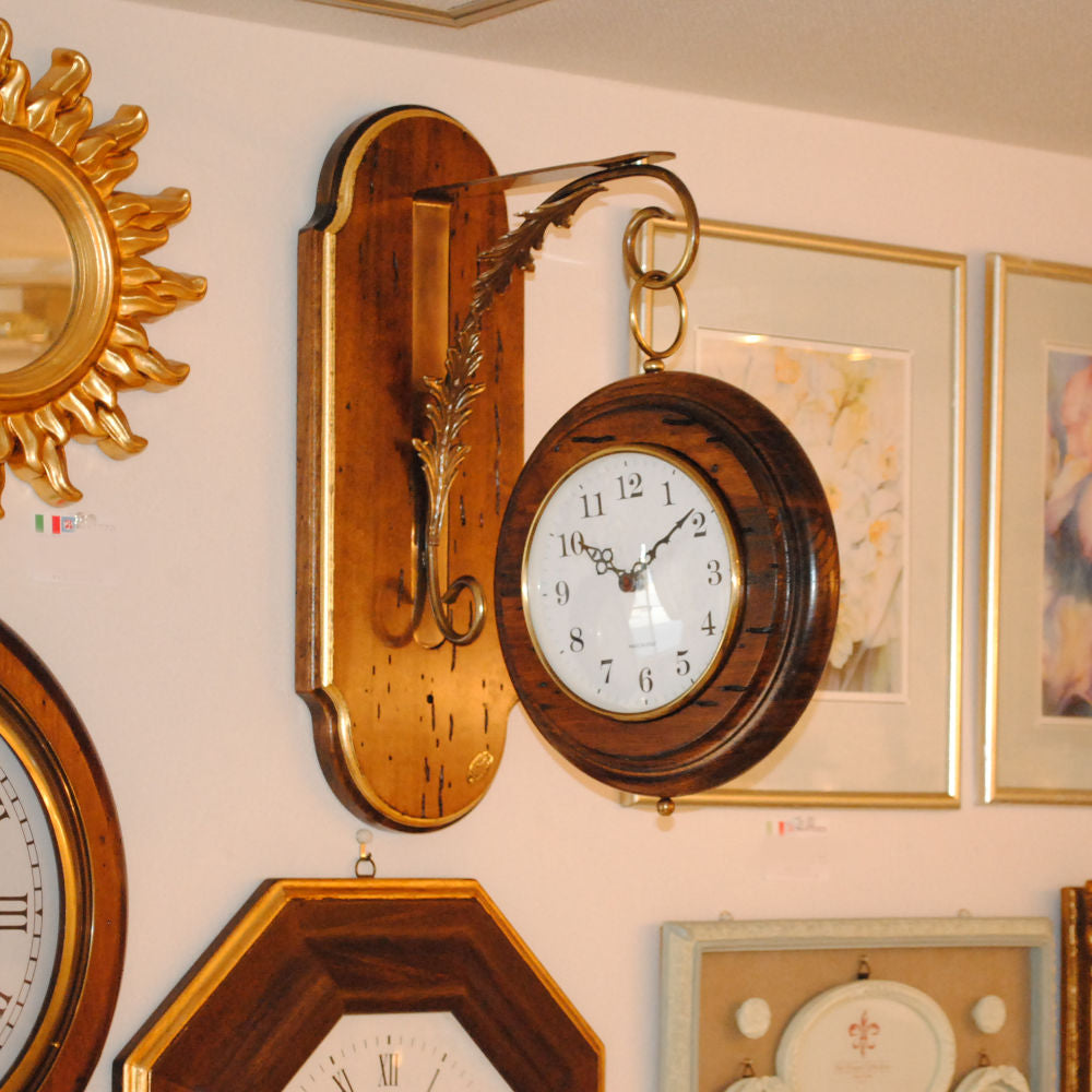 時計 オシャレ 壁掛け時計 両面文字盤 両面時計 駅舎時計 ステーションクロック 古木 イタリア製 掛時計 真鍮 丸 ウォールクロック カパーニ CAPANNI 301222