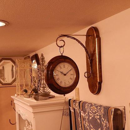 時計 オシャレ 壁掛け時計 両面文字盤 両面時計 駅舎時計 ステーションクロック 古木 イタリア製 掛時計 真鍮 丸 ウォールクロック カパーニ CAPANNI 301222