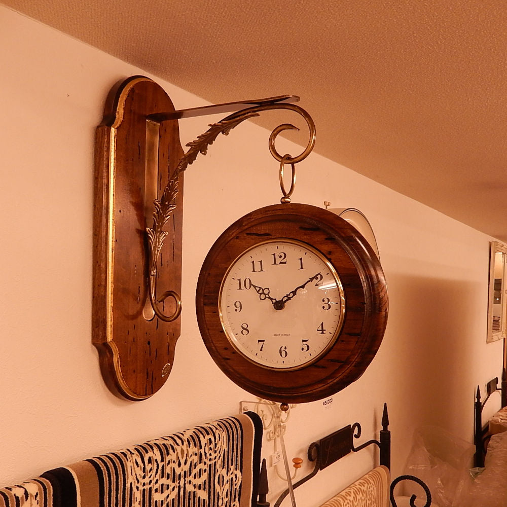 時計 オシャレ 壁掛け時計 両面文字盤 両面時計 駅舎時計 ステーションクロック 古木 イタリア製 掛時計 真鍮 丸 ウォールクロック カパーニ CAPANNI 301222