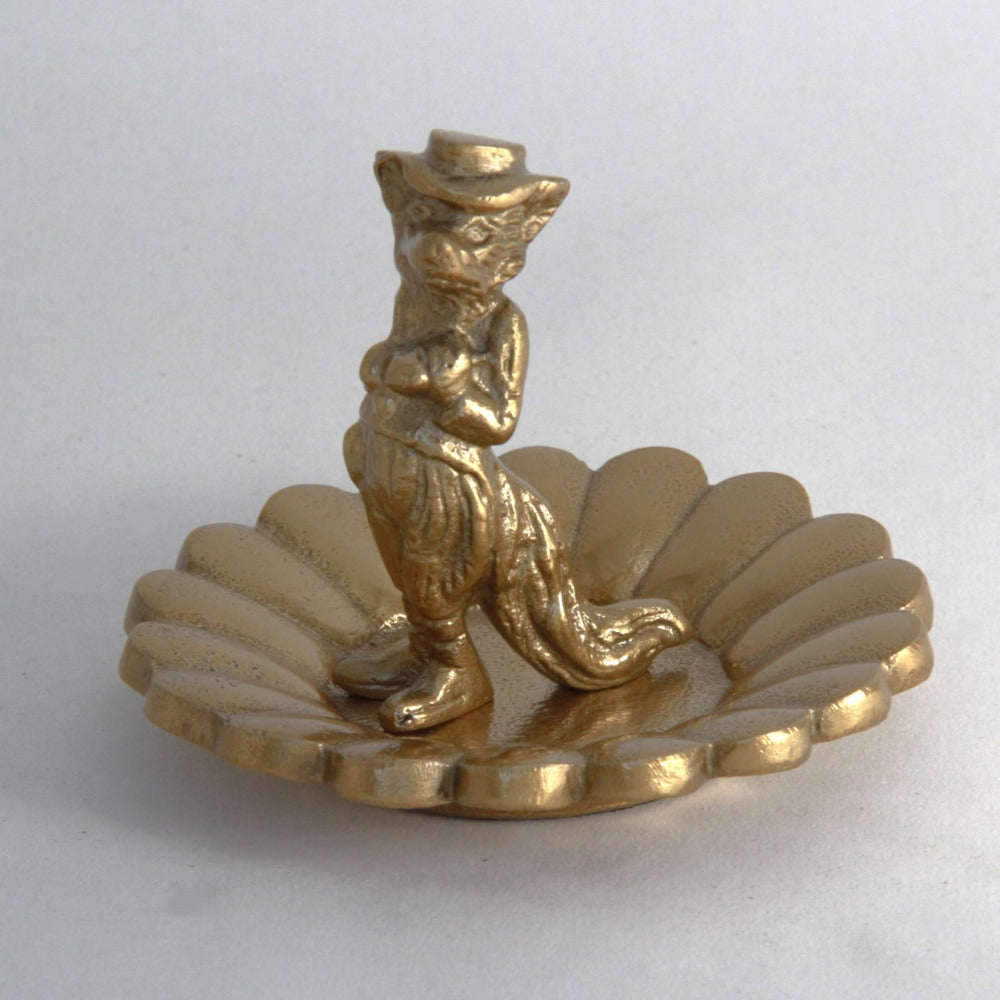 プレート アクセサリートレイ ブレスレッドホルダー 狐オブジェ 狐男爵 キタキツネ 置物 オーナメント アニマルトレイ アルミニウム製トレイ 小物入れ アンティーク風トレイ 雑貨 325051