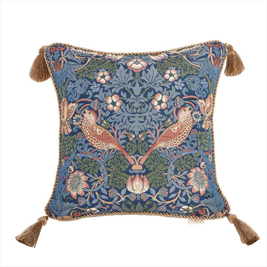 クッション トリム付き タッセル付き ウィリアムモリス ウイリアムモリス 45×45 パンヤ付き JenniferTaylor イチゴ泥棒 StrawberryThief 33101CU