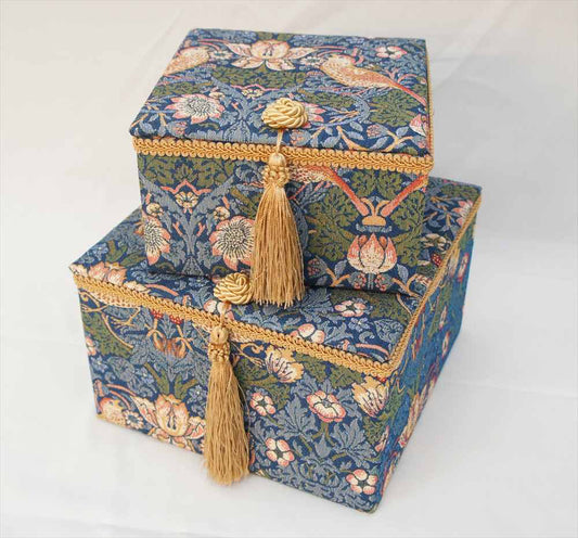 ボックス ウイリアムモリス ウィリアムモリス タッセルボックス ２個セット BOX JenniferTaylor ジェニファーテイラー カルトナージュ StrawberryThief 33107BX