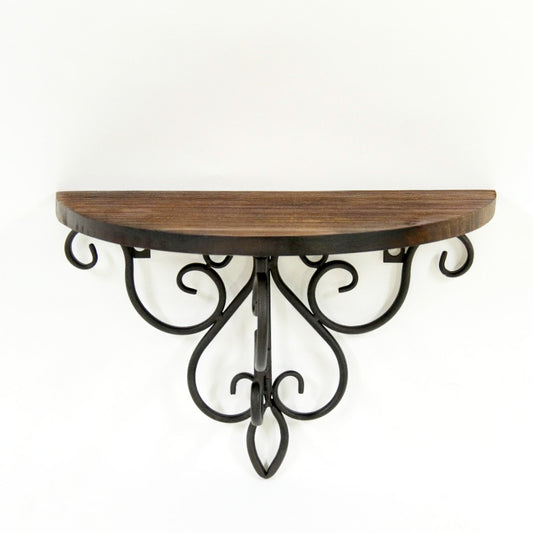 ウォールシェルフ 壁掛け花台 アイアン 天然無垢材天板 木製天板 ハーフムーン天板 アンティーク調 壁掛け棚 ハーフムーンタイプ 350014