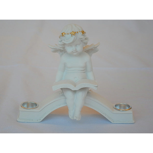 エンジェル 天使 可愛い キャンドルホルダー ロウソク立て キャンドルスタンド 本読み 学習 星冠 ホワイト ゴールド 368093