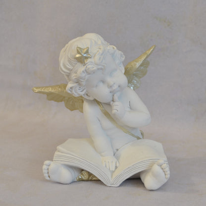 エンジェル 天使 可愛い 考える天使 お勉強 読書天使 本読み 学習 星冠 ホワイト ゴールド 368094