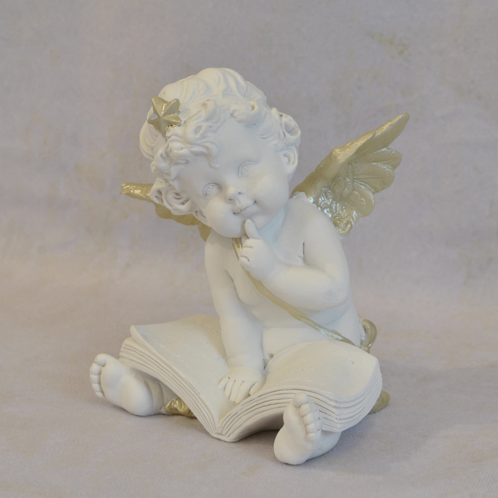 エンジェル 天使 可愛い 考える天使 お勉強 読書天使 本読み 学習 星冠 ホワイト ゴールド 368094