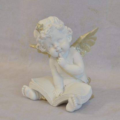 エンジェル 天使 可愛い 考える天使 お勉強 読書天使 本読み 学習 星冠 ホワイト ゴールド 368094